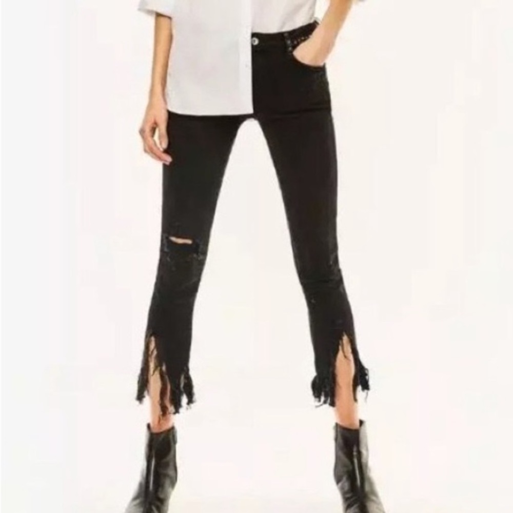 Zara trafaluc black studded & frayed distressed denim, chewed hems, black denim - Picture 7 of 16